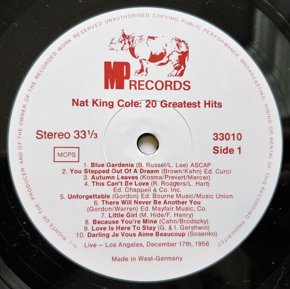 Nat King Cole : 20 Greatest Hits (LP, Album, Liv)