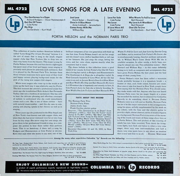 Portia Nelson : Love Songs For A Late Evening (LP, Mono)