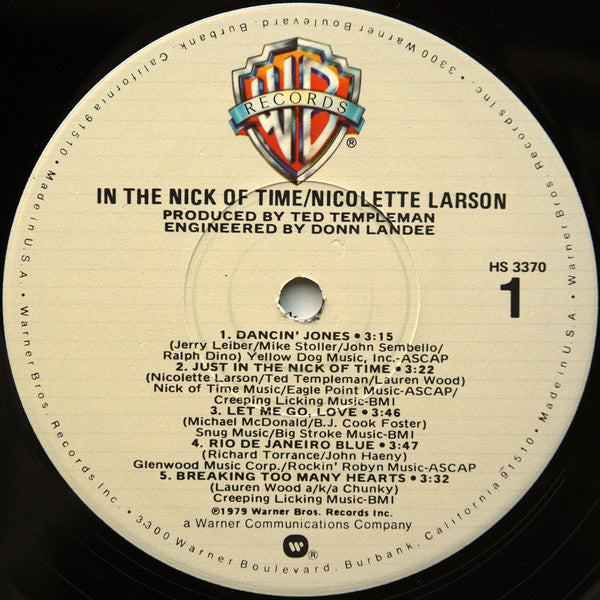 Nicolette Larson : In The Nick Of Time (LP, Album, Los)