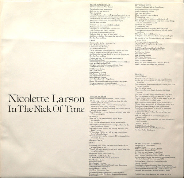 Nicolette Larson : In The Nick Of Time (LP, Album, Los)