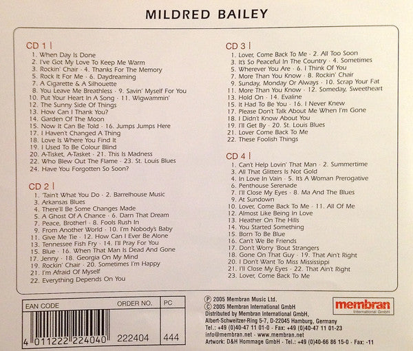 Mildred Bailey : Sunday, Monday Or Always (4xCD, Comp)