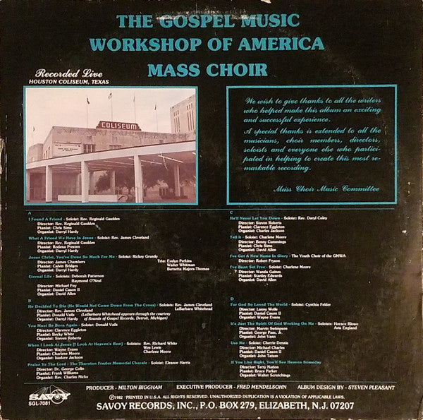 The Gospel Music Workshop Of America Mass Choir : Recorded Live In Houston, Texas (2xLP, Album)