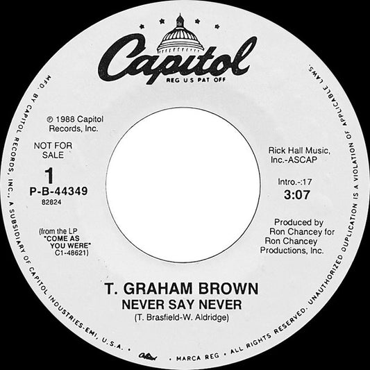 T. Graham Brown : Never Say Never (7", Single, Promo)
