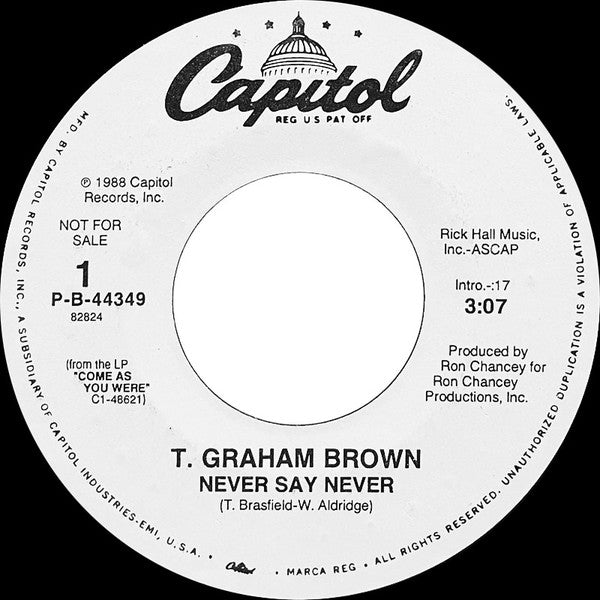 T. Graham Brown : Never Say Never (7", Single, Promo)