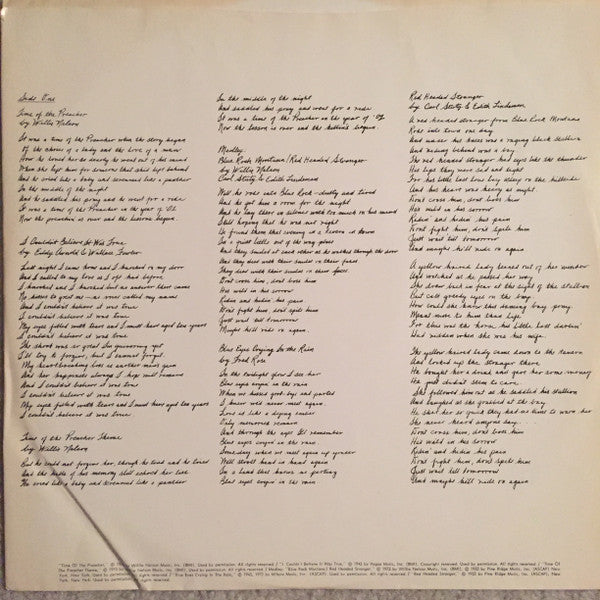 Willie Nelson : Red Headed Stranger (LP, Album, RP)