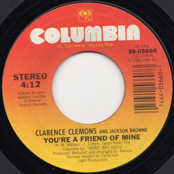 Clarence Clemons And Jackson Browne : You're A Friend Of Mine (7", Single)