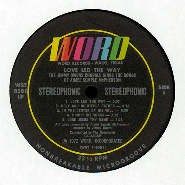 The Jimmy Owens Chorale* Sings The Songs Of Aimee Semple McPherson : Love Led The Way (LP, Album)