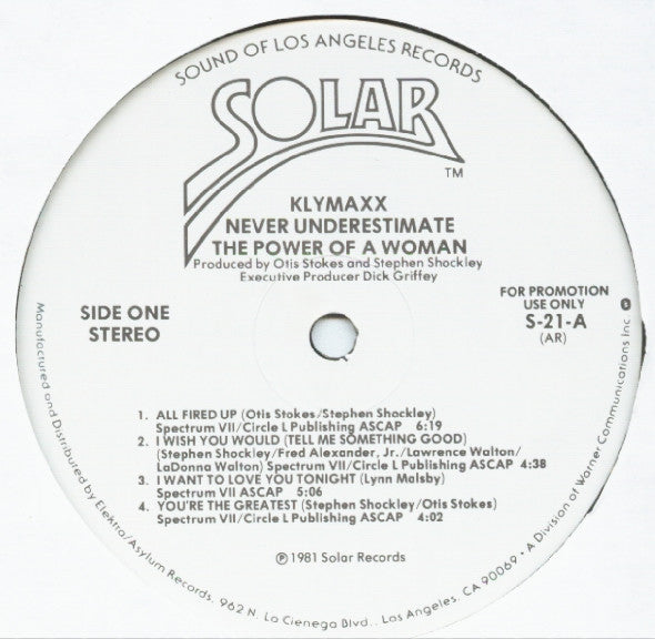 Klymaxx : Never Underestimate The Power Of A Woman (LP, Album, Promo)