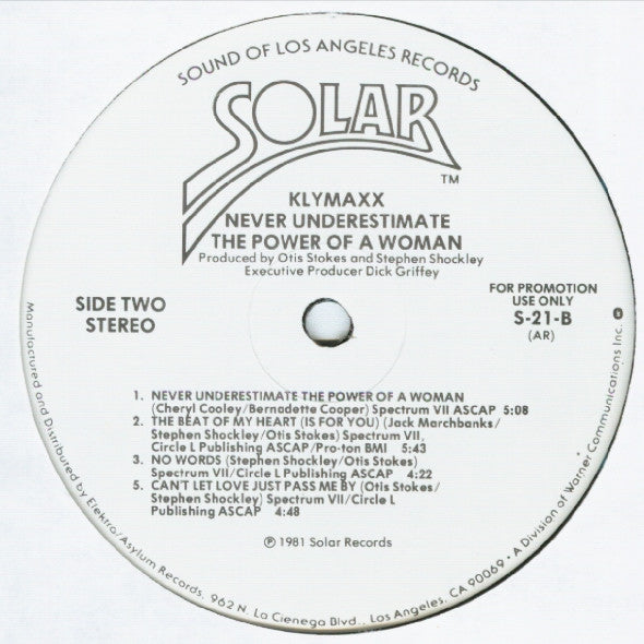 Klymaxx : Never Underestimate The Power Of A Woman (LP, Album, Promo)