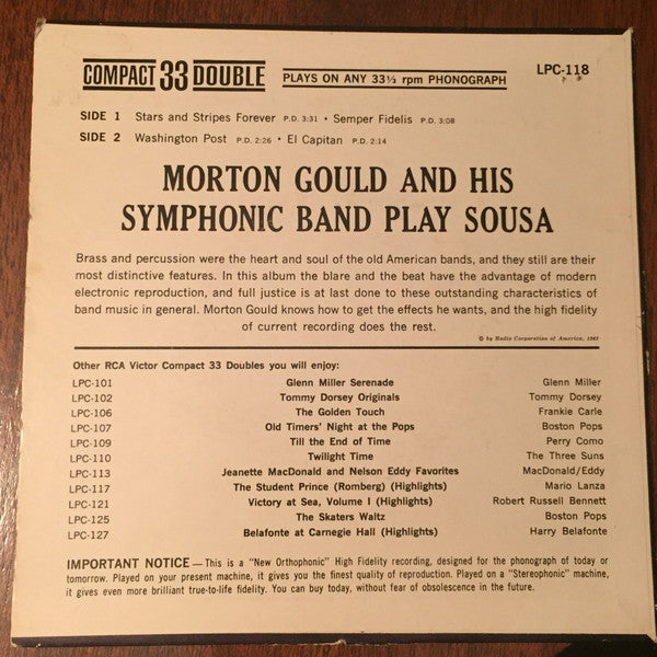 Morton Gould And His Symphonic Band : Morton Gould And His Symphonic Band Play Sousa (7", EP)