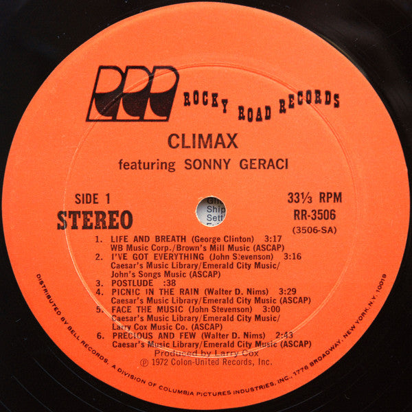Climax (6) Featuring Sonny Geraci : Climax Featuring Sonny Geraci (LP, Album, Mon)