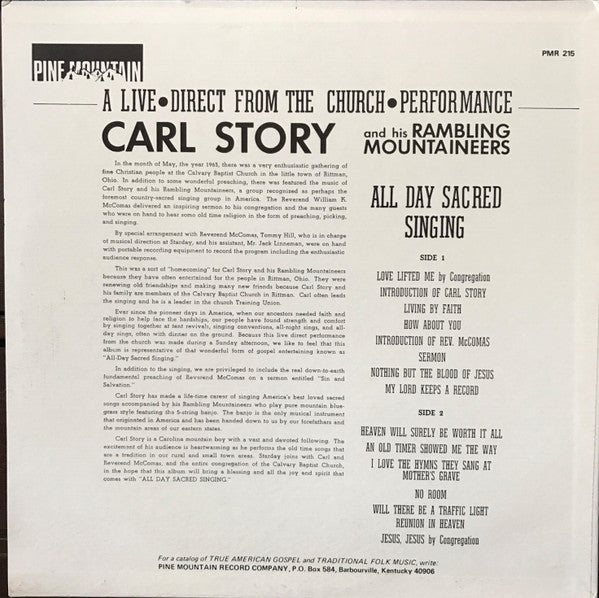 Carl Story & His Rambling Mountaineers : All Day Sacred Singing (LP, Album)