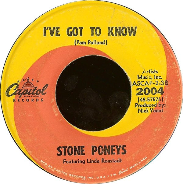 Stone Poneys* Featuring Linda Ronstadt : Different Drum / I've Got To Know (7", Single)