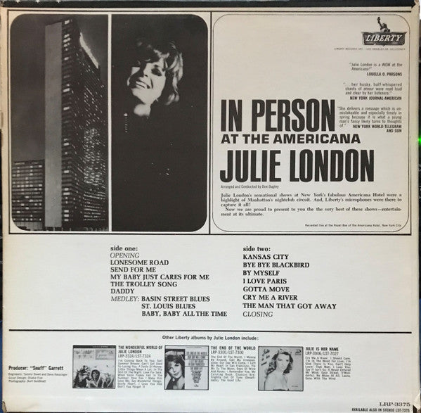 Julie London : In Person At The Americana (LP, Album, Mono, Mon)