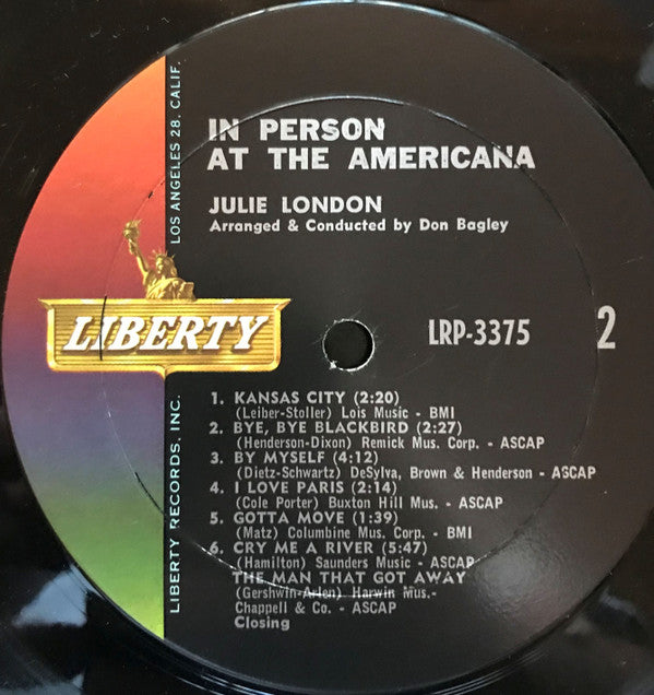 Julie London : In Person At The Americana (LP, Album, Mono, Mon)