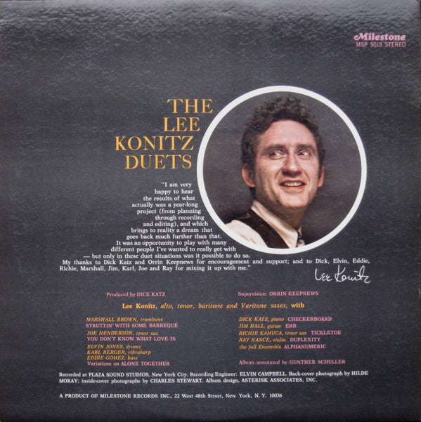 Lee Konitz : The Lee Konitz Duets (LP, Album, Gat)