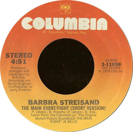 Barbra Streisand : The Main Event / Fight (7", Single, Styrene, Ter)