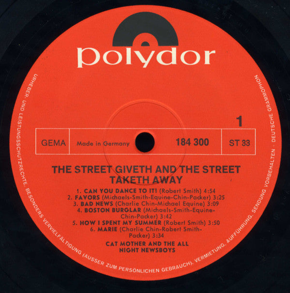 Cat Mother And The All-Night Newsboys : "The Street Giveth...And The Street Taketh Away." Cat Mother 3:14 (LP, Album)