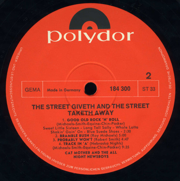 Cat Mother And The All-Night Newsboys : "The Street Giveth...And The Street Taketh Away." Cat Mother 3:14 (LP, Album)