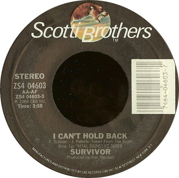 Survivor : I Can't Hold Back (7", Single, Styrene, Pit)