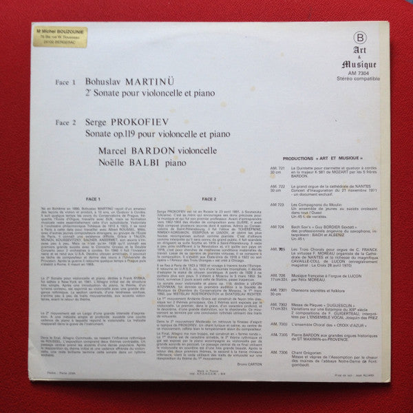 Bohuslav Martinů, Sergei Prokofiev, Marcel Bardon, Noëlle Balbi : 2e Sonate Pour Violoncelle Et Piano - Sonate Op.119 Pour Violoncelle Et Piano (LP, Album, Mono)