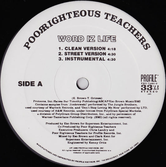 Poor Righteous Teachers : Word Iz Life / Dreadful Day (12", Single)
