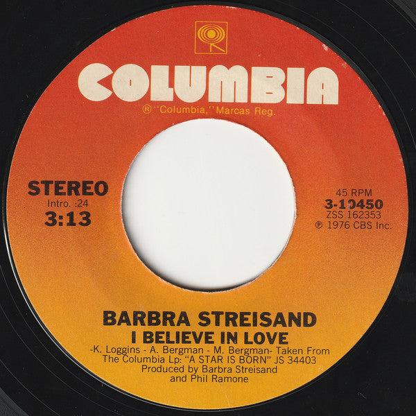 Barbra Streisand : Love Theme From "A Star Is Born" (Evergreen) (7", Single, Styrene, Ter)