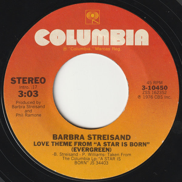 Barbra Streisand : Love Theme From "A Star Is Born" (Evergreen) (7", Single, Styrene, Ter)