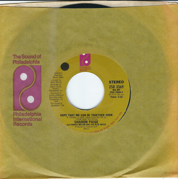 Sharon Paige And Harold Melvin And The Blue Notes : Hope That We Can Be Together Soon / Be For Real (7", Styrene, Ter)