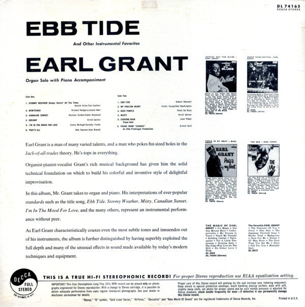 Earl Grant : Ebb Tide And Other Instrumental Favorites (LP, Album, Pin)