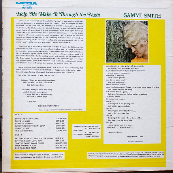 Sammi Smith : Help Me Make It Through The Night (LP, Album, RE)