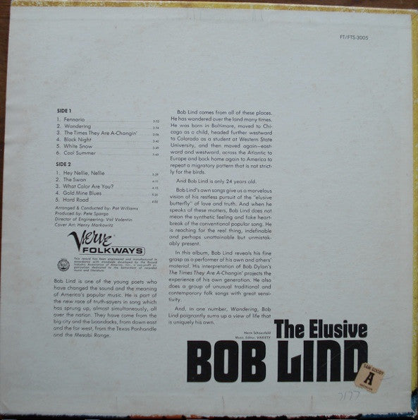 Bob Lind : The Elusive Bob Lind (LP, Album, Mono)