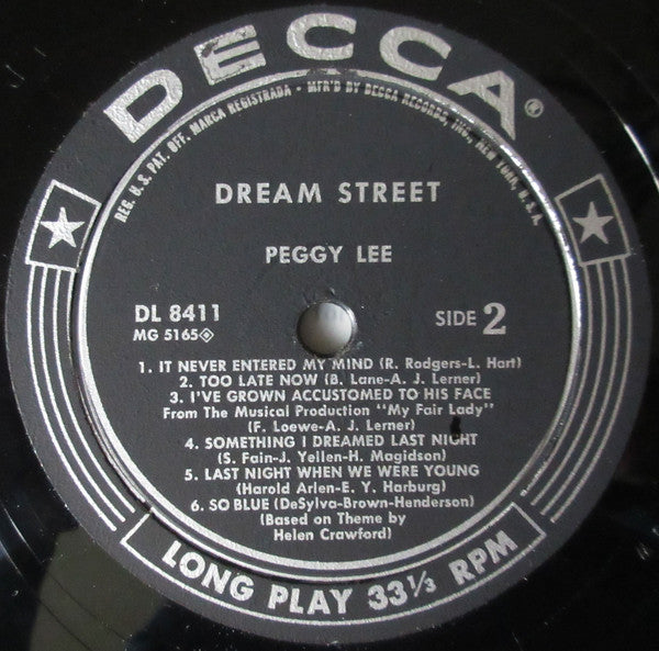 Peggy Lee : Dream Street (LP, Album, Mono)