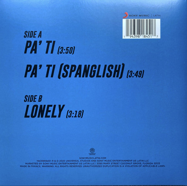 Jennifer Lopez & Maluma : Pa' Ti / Lonely (12", Single, Ltd, Cle)