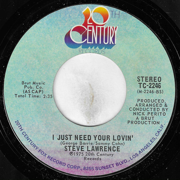 Steve Lawrence (2) : Now That We're In Love / I Just Need Your Lovin' (7", Styrene, Pit)