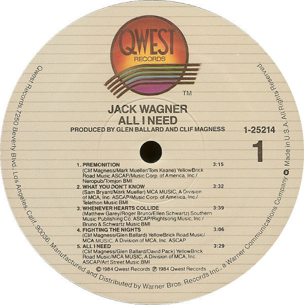 Jack Wagner : All I Need (LP, Album)