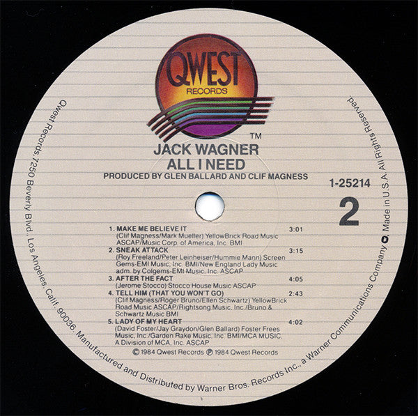 Jack Wagner : All I Need (LP, Album)