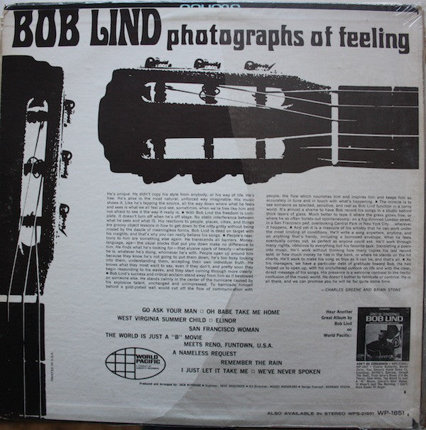 Bob Lind : Photographs Of Feeling (LP, Album, Mono)