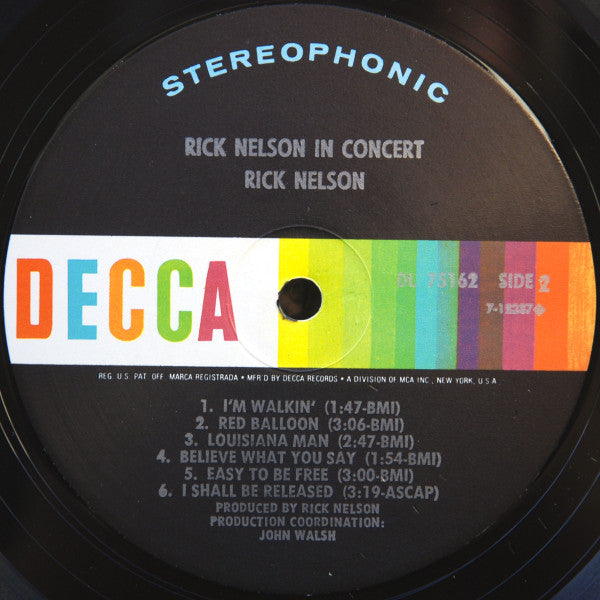 Ricky Nelson (2) : Rick Nelson In Concert (LP, Album, Pin)