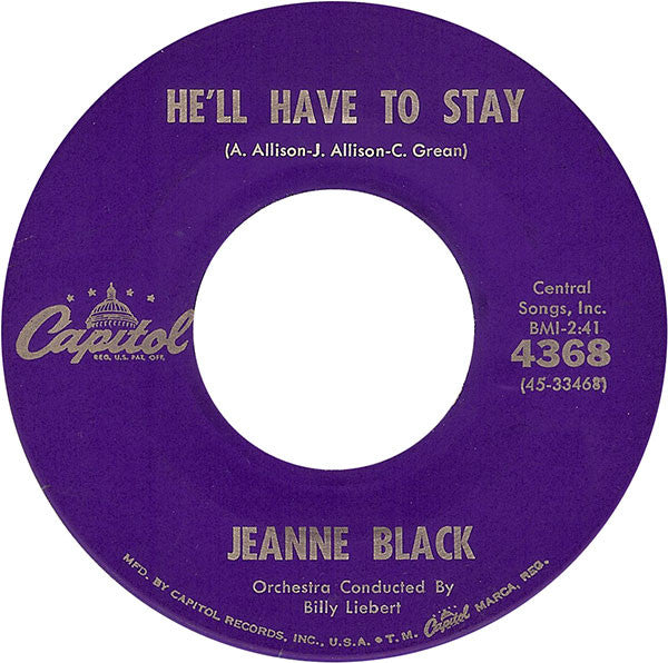 Jeanne Black : He'll Have To Stay (7", Single, Scr)