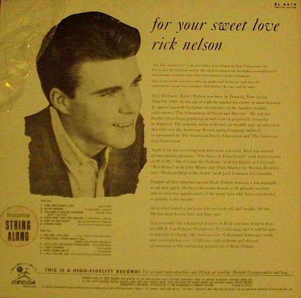 Ricky Nelson (2) : For Your Sweet Love (LP, Album, Mono)