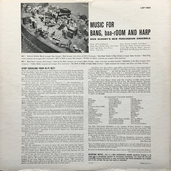 Dick Schory's New Percussion Ensemble* : Music For Bang, Baaroom And Harp (LP, Album, Ind)