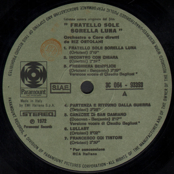 Riz Ortolani : Fratello Sole Sorella Luna (Original Soundtrack) (LP, Album, Gat)
