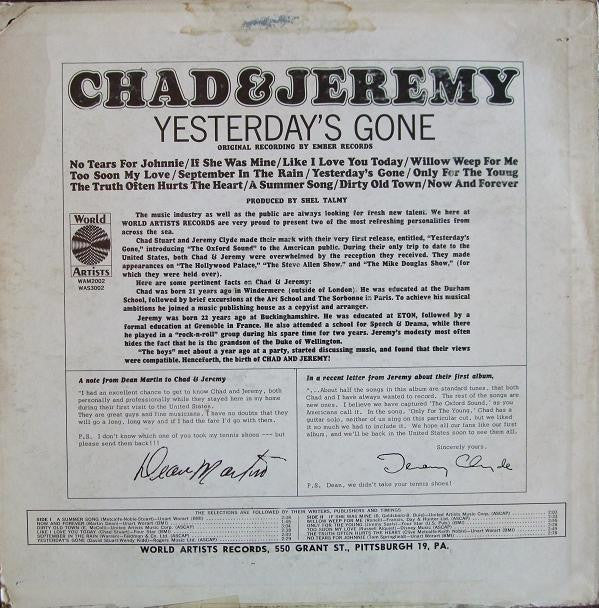 Chad & Jeremy : Yesterday's Gone (LP, Album, Mono)