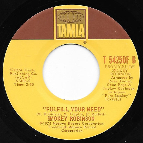 Smokey Robinson : Virgin Man / Fulfill Your Need (7", Single)