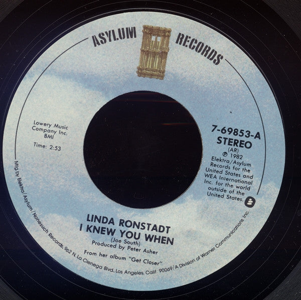 Linda Ronstadt : I Knew You When (7", Single, All)