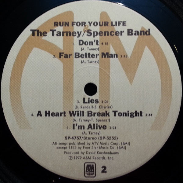 The Tarney/Spencer Band : Run For Your Life (LP, Album)