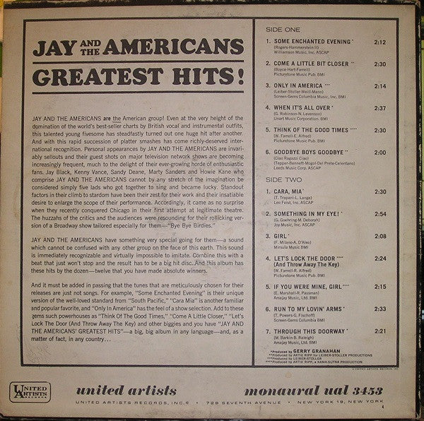 Jay And The Americans* : Jay And The Americans Greatest Hits (LP, Comp, Mono)
