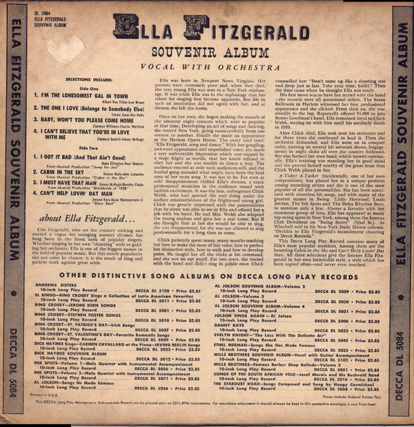 Ella Fitzgerald : Souvenir Album (10", Album, Bri)