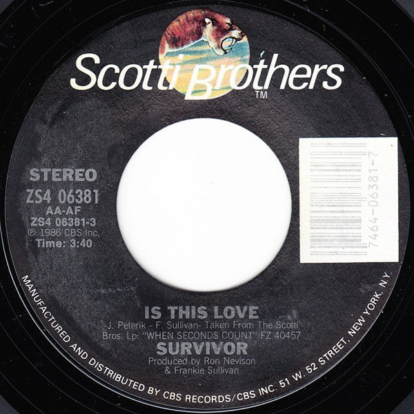 Survivor : Is This Love (7", Single, Styrene, Car)